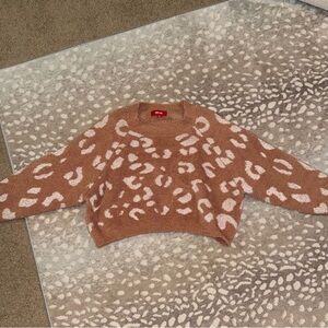 White and Burnt Orange Leopard Print Sweater